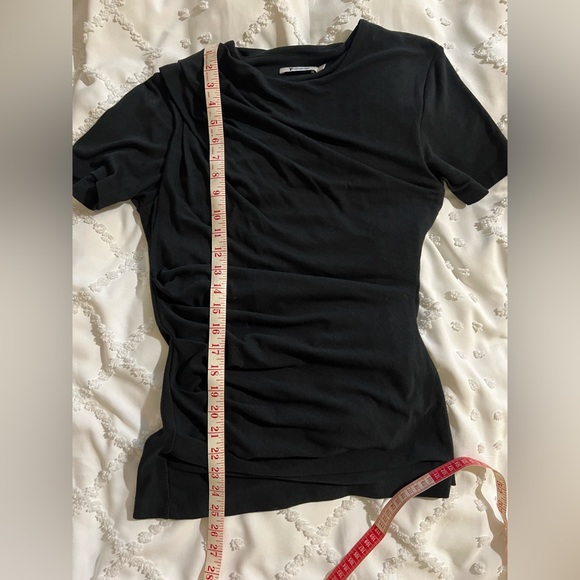 Alexander Wang black draped fitted stretch short sleeve top - Picture 6 of 8